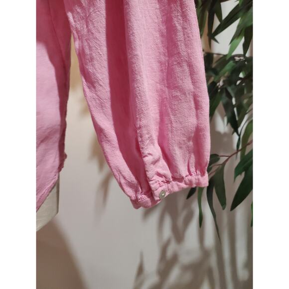 Joie Linen Shell Button Pleated Long Sleeve Blouse Top Womens Size L Pink Hi Low - Picture 7 of 10